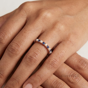 Sapphire and Pearl Gemstone Women's Full Eternity Band, 925 Solid Sterling Silver