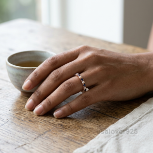 Sapphire and Pearl Gemstone Women's Full Eternity Band, 925 Solid Sterling Silver