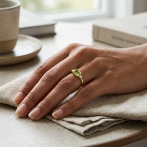 Peridot Stone Women's Ring, 925 Sterling Silver Green Gemstone Band
