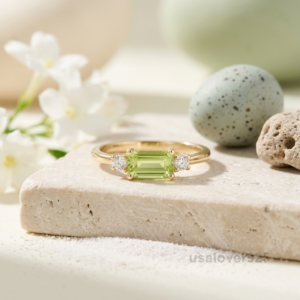 Peridot Stone Women's Ring, 925 Sterling Silver Green Gemstone Band