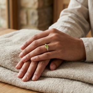 Peridot Stone Women's Ring, 925 Sterling Silver Green Gemstone Band