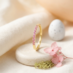 Pink Sapphire Stone Women's Half Eternity Band, 925 Solid Sterling Silver