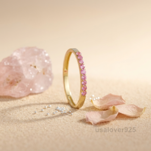 Pink Sapphire Stone Women's Half Eternity Band, 925 Solid Sterling Silver