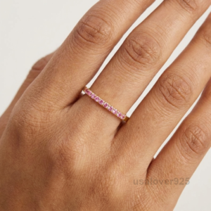 Pink Sapphire Stone Women's Half Eternity Band, 925 Solid Sterling Silver