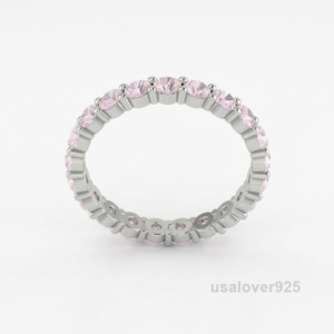Rose Quartz Stone Eternity Band, 925 Sterling Silver Pink Gemstone Jewelry