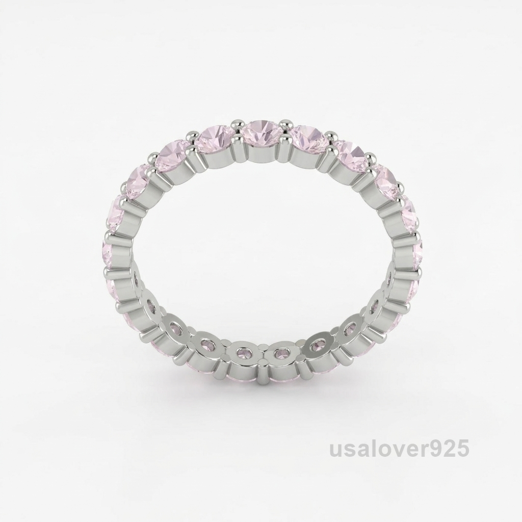 Rose Quartz Stone Eternity Band, 925 Sterling Silver Pink Gemstone Jewelry