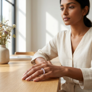 Rose Quartz Stone Eternity Band, 925 Sterling Silver Pink Gemstone Jewelry