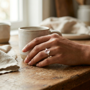 Rose Quartz Oval Stone Ring, 925 Sterling Silver Women's Solitaire