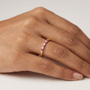 Ruby and CZ Stone Women's Half Eternity Band, 925 Solid Sterling Silver | USALover925