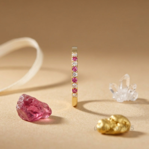 Ruby and CZ Stone Women's Half Eternity Band, 925 Solid Sterling Silver