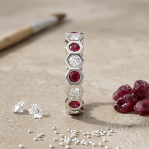 Ruby and CZ Stone Women's Eternity Band, 925 Solid Sterling Silver Jewelry