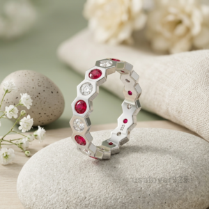 Ruby and CZ Stone Women's Eternity Band, 925 Solid Sterling Silver Jewelry