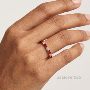 Ruby & CZ Stone Women's Full Eternity Band, 925 Solid Sterling Silver