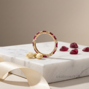 Ruby & CZ Stone Women's Full Eternity Band, 925 Solid Sterling Silver