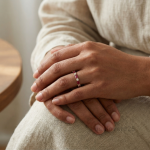 Ruby & CZ Stone Women's Full Eternity Band, 925 Solid Sterling Silver