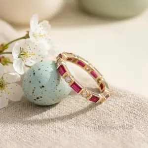 Ruby & CZ Stone Women's Full Eternity Band, 925 Solid Sterling Silver