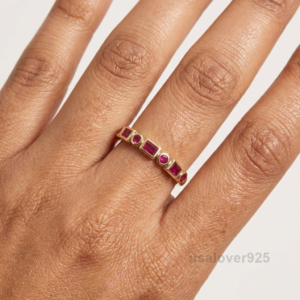 Ruby Gemstone Women's Half Eternity Band, 925 Solid Sterling Silver