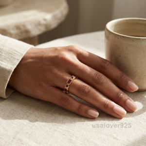 Ruby Gemstone Women's Half Eternity Band, 925 Solid Sterling Silver