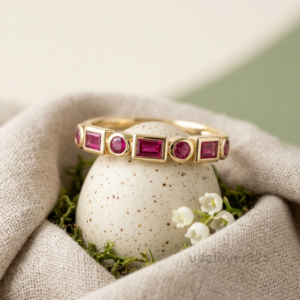 Ruby Gemstone Women's Half Eternity Band, 925 Solid Sterling Silver