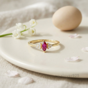 Marquise Ruby Stone Women's Ring, 925 Sterling Silver Handmade Jewelry