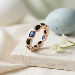 Sapphire Oval Stone Women's Full Eternity Band, 925 Solid Sterling Silver