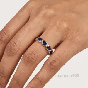 Sapphire Oval Stone Women's Full Eternity Band, 925 Solid Sterling Silver