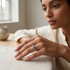 Blue Sapphire Stone Women's Half Eternity Band, 925 Solid Sterling Silver