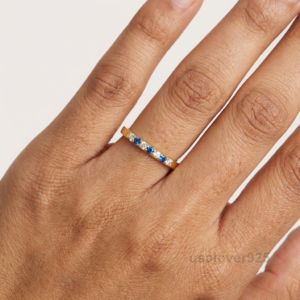 Sapphire & CZ Stone Women's Half Eternity Band, 925 Solid Sterling Silver Ring