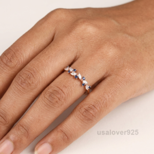 Sapphire and CZ Gemstone Women's Eternity Band, 925 Solid Sterling Silver