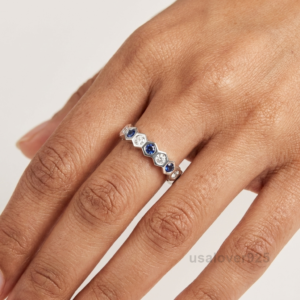 Sapphire and CZ Stone Women's Eternity Band, 925 Solid Sterling Silver Jewelry