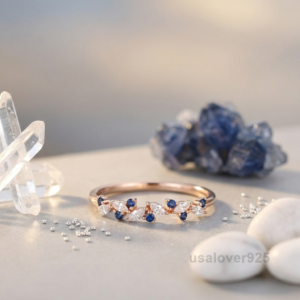 Sapphire and CZ Gemstone Women's Eternity Band, 925 Solid Sterling Silver