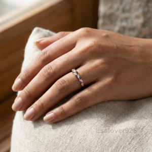 Sapphire and CZ Gemstone Women's Eternity Band, 925 Solid Sterling Silver