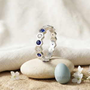 Sapphire and CZ Stone Women's Eternity Band, 925 Solid Sterling Silver Jewelry