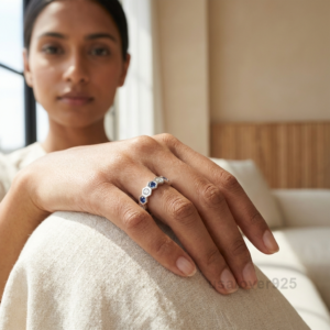 Sapphire and CZ Stone Women's Eternity Band, 925 Solid Sterling Silver Jewelry