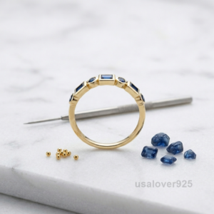 Blue Sapphire Stone Women's Full Eternity Band, 925 Solid Sterling Silver