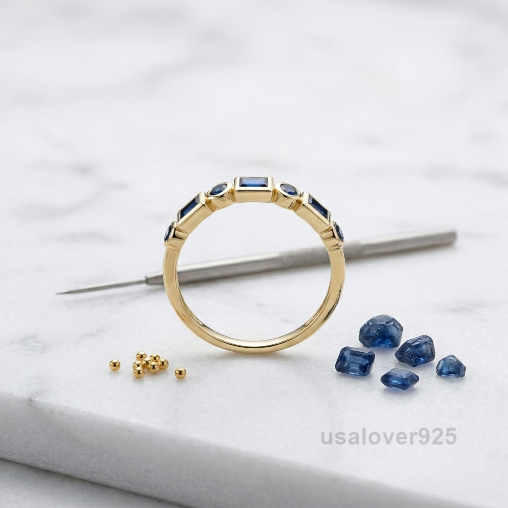 Blue Sapphire Stone Women's Full Eternity Band, 925 Solid Sterling Silver