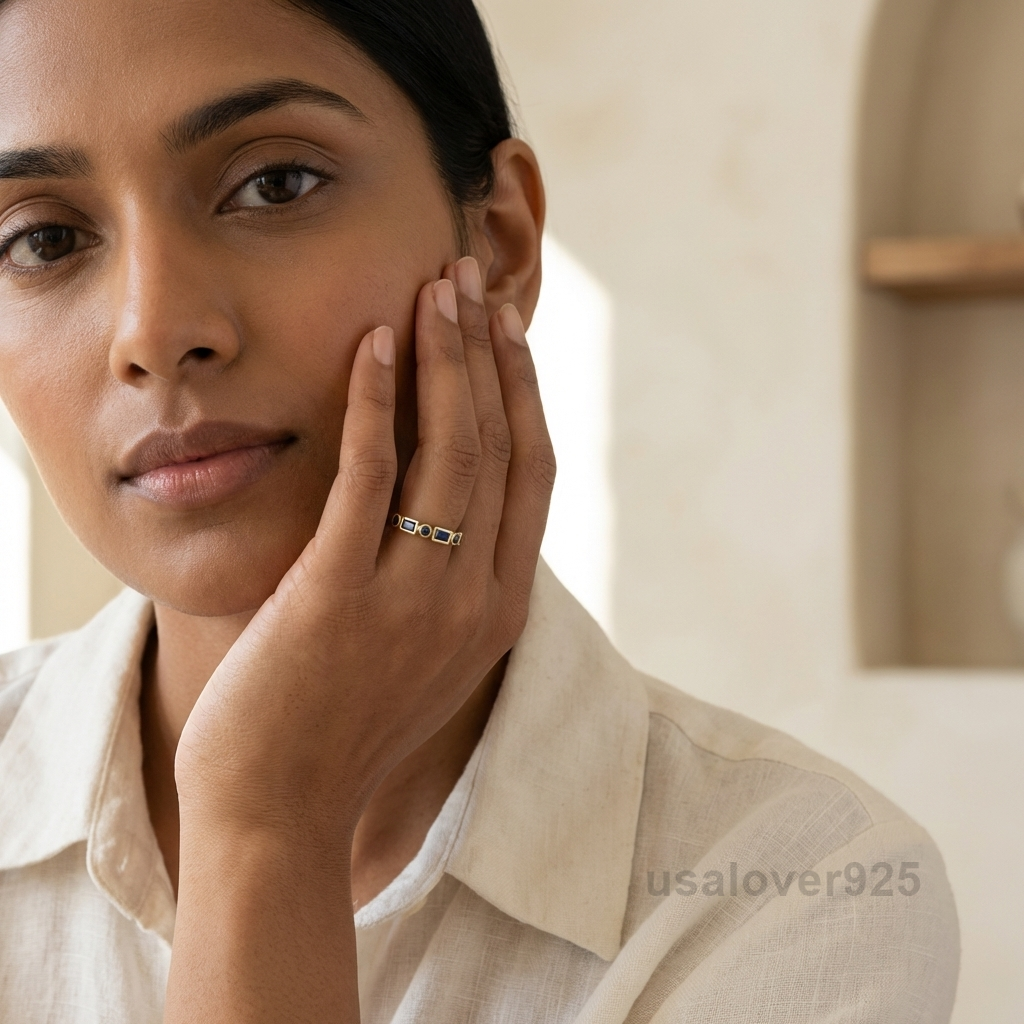 Blue Sapphire Stone Women's Full Eternity Band, 925 Solid Sterling Silver