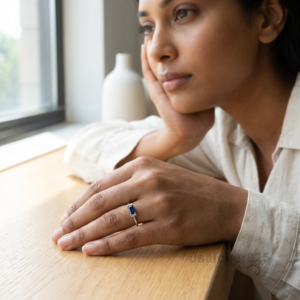 Sapphire Baguette Stone Solitaire Women's Ring, 925 Solid Sterling Silver