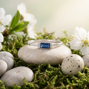 Sapphire Baguette Stone Solitaire Women's Ring, 925 Solid Sterling Silver