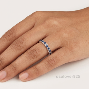 Blue Sapphire Full Eternity Band, 925 Sterling Silver Gemstone Ring