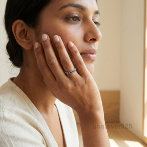 Blue Sapphire Full Eternity Band, 925 Sterling Silver Gemstone Ring