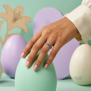 Blue Sapphire Full Eternity Band, 925 Sterling Silver Gemstone Ring