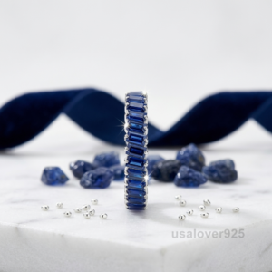 Sapphire Baguette Stone Women's Full Eternity Band, 925 Solid Sterling Silver