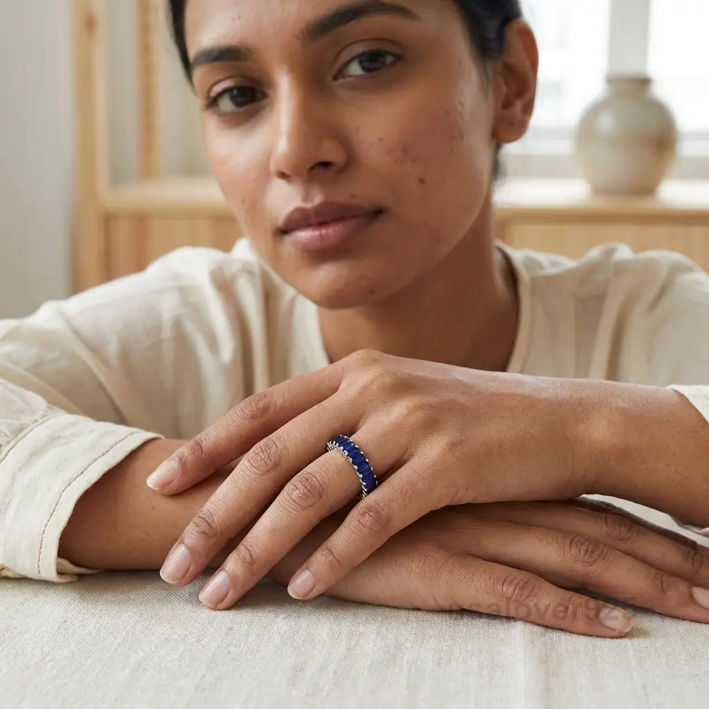 Sapphire Baguette Stone Women's Full Eternity Band, 925 Solid Sterling Silver