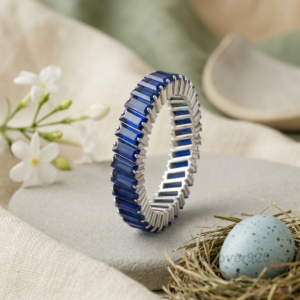Sapphire Baguette Stone Women's Full Eternity Band, 925 Solid Sterling Silver