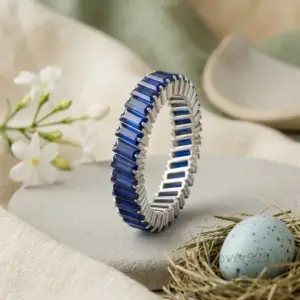 Sapphire Baguette Stone Women's Full Eternity Band, 925 Solid Sterling Silver