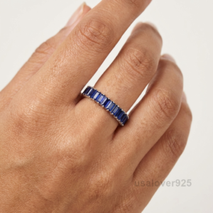 Sapphire Baguette Stone Women's Full Eternity Band, 925 Solid Sterling Silver
