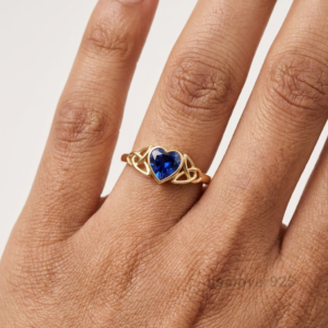 Blue Sapphire Heart Stone Women's Solitaire Ring, 925 Solid Sterling Silver