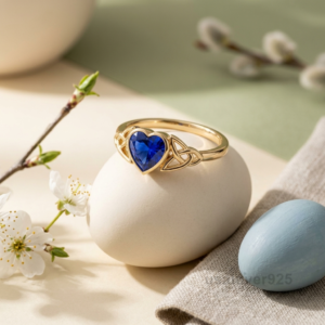 Blue Sapphire Heart Stone Women's Solitaire Ring, 925 Solid Sterling Silver