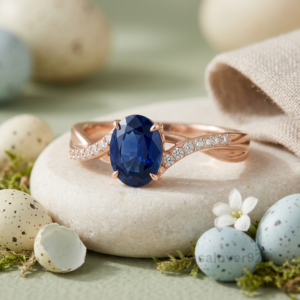 Blue Sapphire Oval Stone Ring, 925 Sterling Silver Women's Solitaire